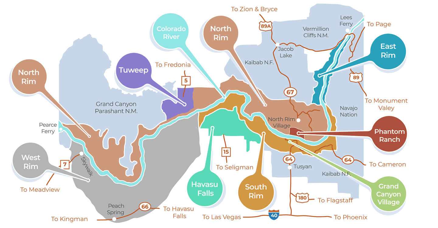 Grand Canyon map illustration for itinerary planning and route structure